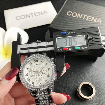 2024 Gold Watch Women Luxury Brand New Geneva Ladies Quartz-Watch Gifts For Girl Full Stainless Steel Rhinestone Wrist Watches