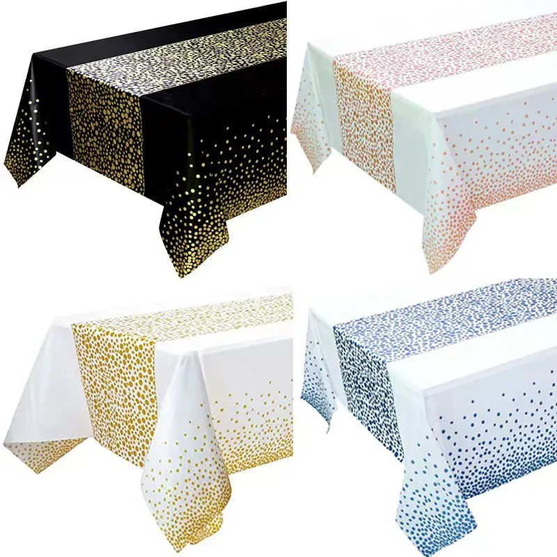 PEVA Dot Confetti Tablecloths for Rectangle Tables Disposable Table Cloths Covers Gold Party Wedding Bridal Shower 54" x 108"