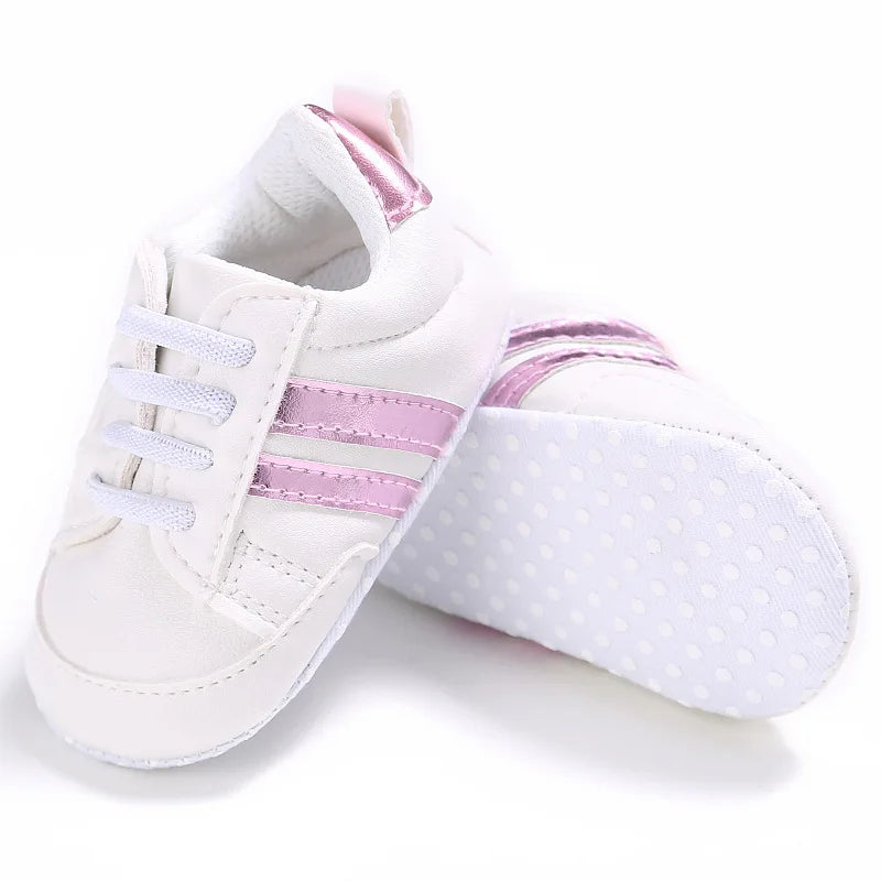 Newborn Baby Boys Shoes for 1 Year Footwear with Striped Infant Casual PU Leather Toddler Soft Sole Girls Sneakers First Walkers