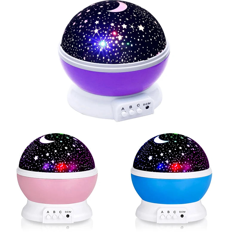 WooodPow Stars Starry Sky LED Night Light Star Moon Light Rotating Projector Lamp AA Battery/USB Powered DC 5V for Kids Bedroom