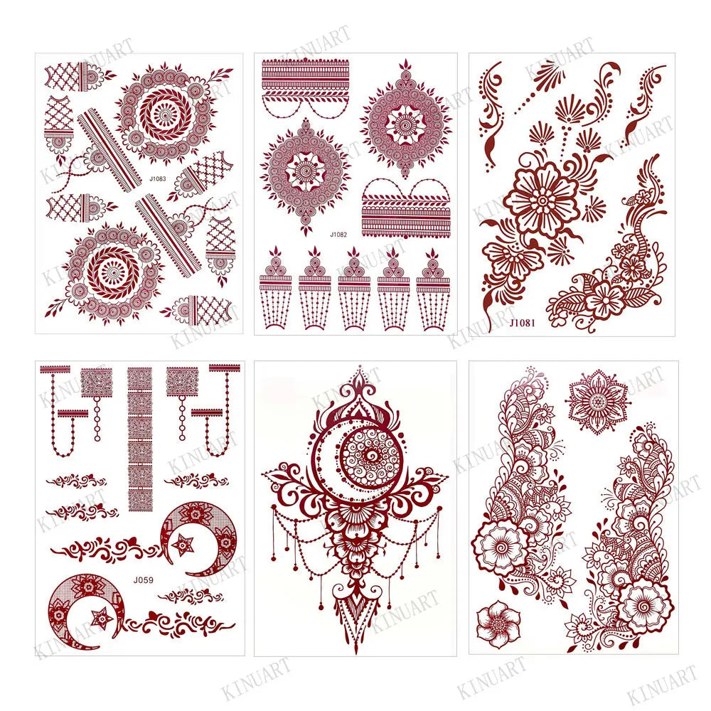 Waterproof Temporary Tattoos for Women Henna Tattoo Stickers Mehndi Design Fake Tattoo for Hand Leg Sleeve Body Art Hena Tatoo