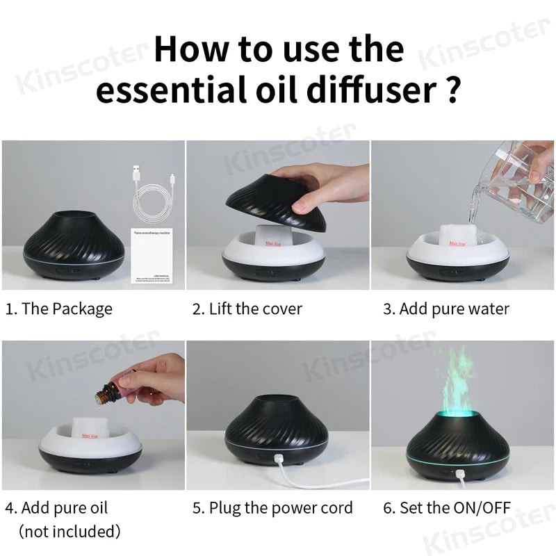 Kinscoter Volcanic Aroma Diffuser Essential Oil Lamp 130ml USB Portable Air Humidifier