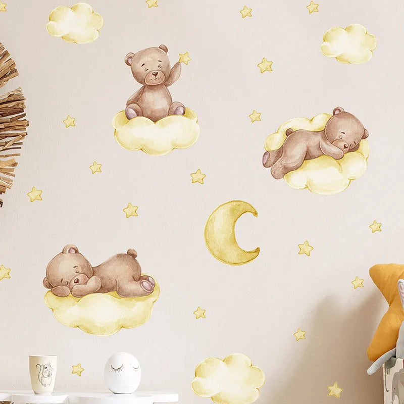 Cartoon Teddy Bear, Good Night, Clouds, Moon, Clouds, Children's Bedroom, Home, Wall Decoration, Wall Stickers Wall Stickers