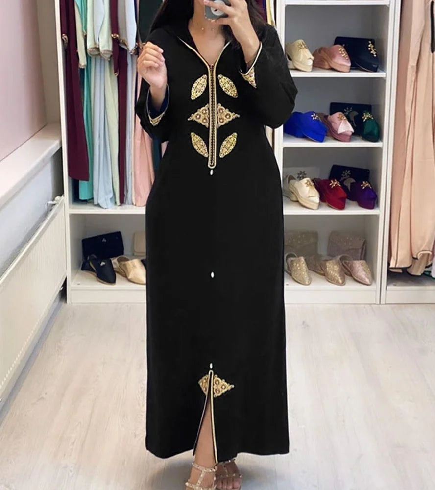 Muslim Vintage Dress Jellaba Kaftan Women Print Floral Dubai Hooded Summer Elegant Middle Eastern Robe Burka Eid Abaya Moroccan