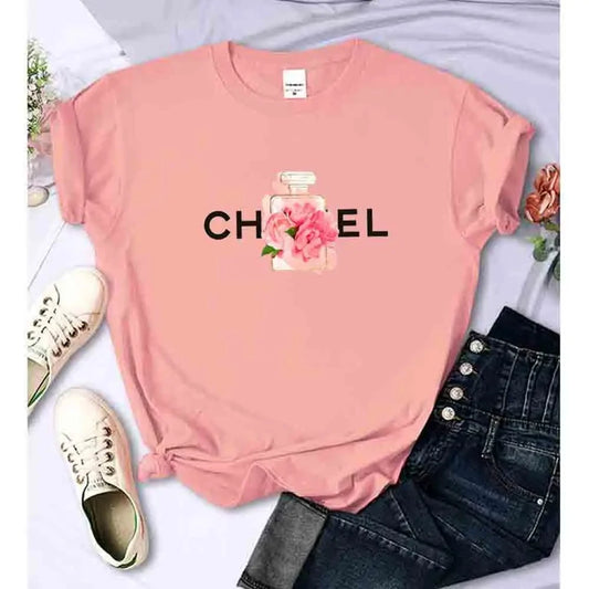 Women T Shirt Summer Cotton Alphabet Flowers Perfume Blouse Fashion Print Graphic Tees Brand Quality Short Sleeve Tops Clothes