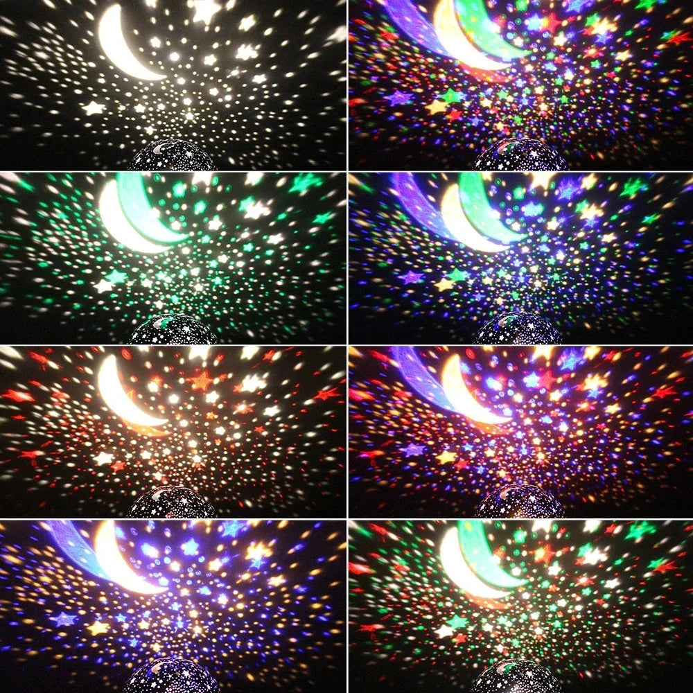 WooodPow Stars Starry Sky LED Night Light Star Moon Light Rotating Projector Lamp AA Battery/USB Powered DC 5V for Kids Bedroom