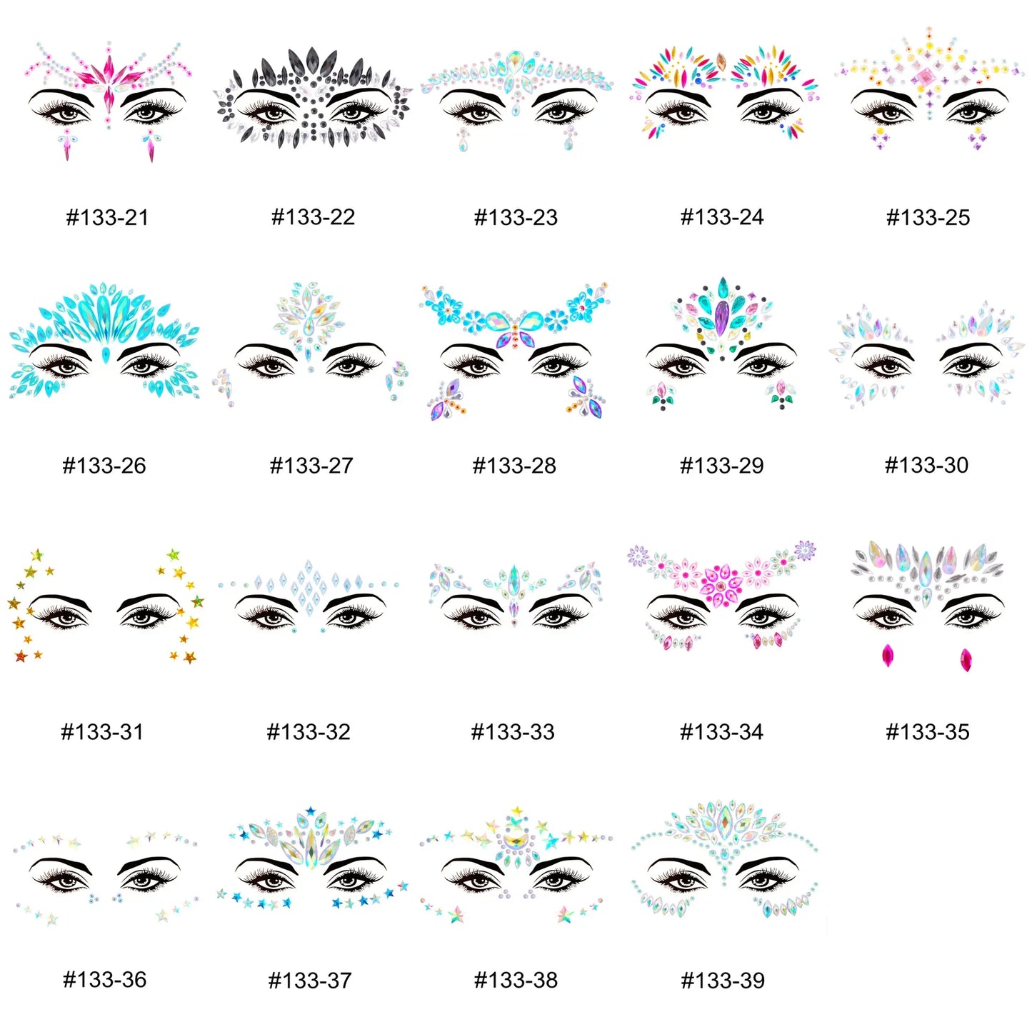 3D Sexy Face Tattoo Stickers Temporary Tattoos Glitter Fake Tattoo Rhinestones Masquerade for Women Party Face Jewels Tattoo