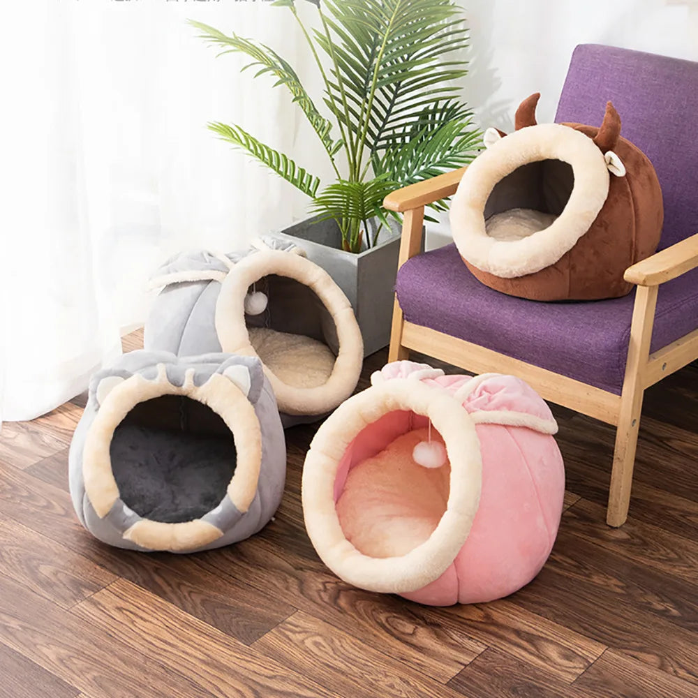 Cat Bed House Kennel Nest Round Pets Sleeping Cave Kitten Beds Pet Basket Cozy Kitten Lounger Cushion Cat House Tent Dog House