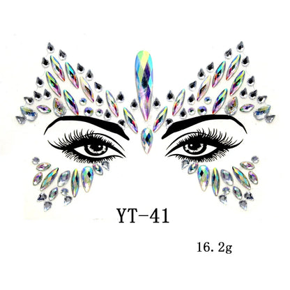 3D Sexy Face Tattoo Stickers Temporary Tattoos Glitter Fake Tattoo Rhinestones Masquerade for Women Party Face Jewels Tattoo