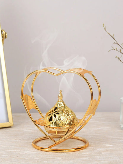 1pc Incense Burner Home Indoor Gold Heart Shaped Incense Burner Creative Middle Eastern Decoration Electroplating Process