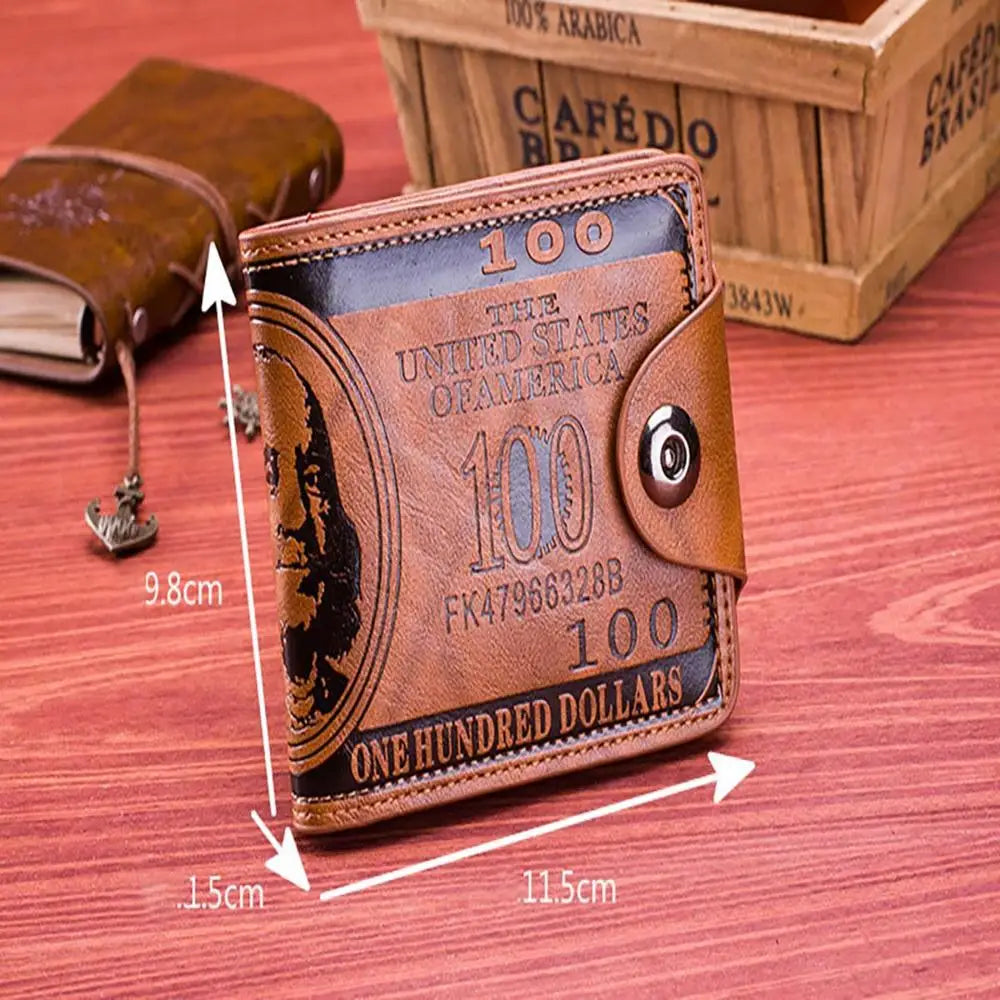 Short Men Wallets ID Card Holder Male Wallet Small Money Clips 100 US Dollar Engraving Wallet PU Leather Man Purses Card Holder