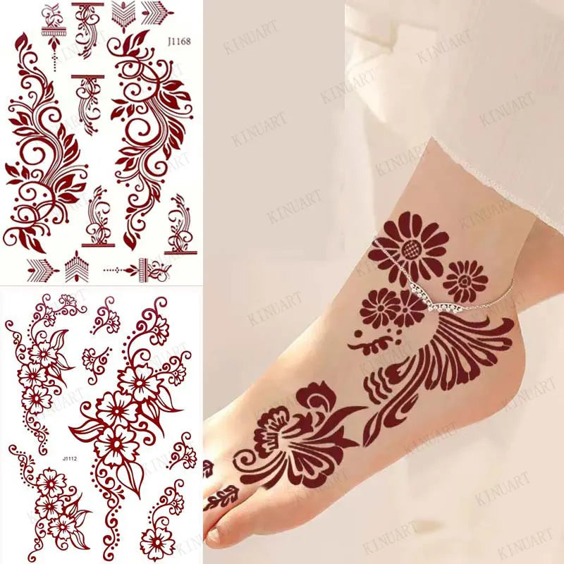 Waterproof Temporary Tattoos for Women Henna Tattoo Stickers Mehndi Design Fake Tattoo for Hand Leg Sleeve Body Art Hena Tatoo