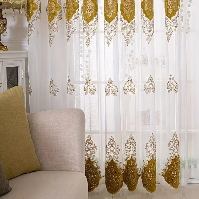 1pc Boho Embroidered Gauze Curtain - Sun Protection and Breathable Living Room and Bedroom Decor