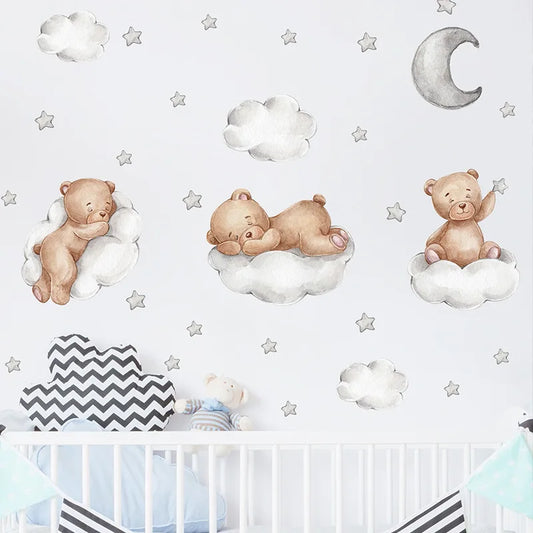 Cartoon Teddy Bear, Good Night, Clouds, Moon, Clouds, Children's Bedroom, Home, Wall Decoration, Wall Stickers Wall Stickers