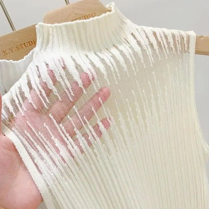 Women Knitting Tank Tops Sleeveless Corset Top 2023 Autumn Winter Vest Half Turtleneck T-Shirt Female Cropped Top Clothing