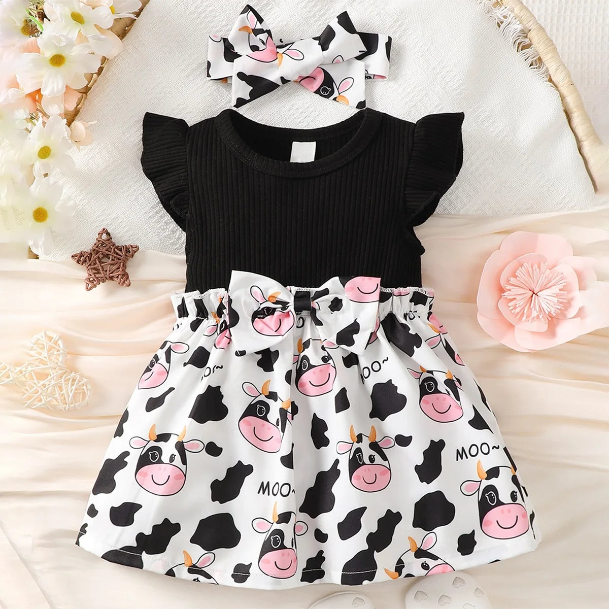 Summer baby girl short skirt fashion printed dress, including headwear