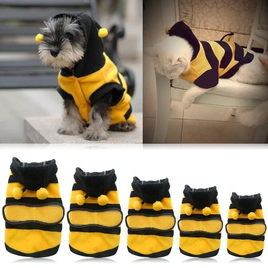 Bee Pet Puppy Coat Apparel Outfit Fleece Clothes Dog Cat Hoodie Fancy Costume  Halloween Cosplay Sweater Dog Hoodies