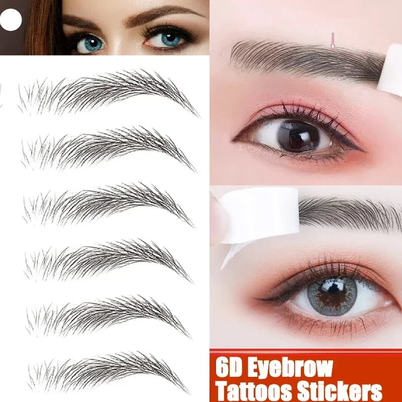 6D Eyebrow Tattoos Stickers Eyebrow Water Transfers Stickers Hair-Like Waterproof Eyebrows Stickers for Brow Grooming Shaping