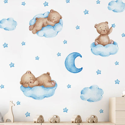 Cartoon Teddy Bear, Good Night, Clouds, Moon, Clouds, Children's Bedroom, Home, Wall Decoration, Wall Stickers Wall Stickers