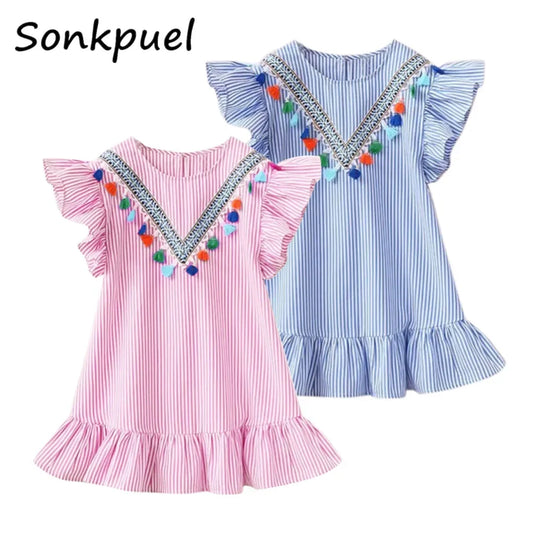 New Kids Dresses for Girls Clothes Summer Girl Stripe Princess Dress Toddler Baby Dress 1 2 3 4 5 6 7 Years Children's Clothing