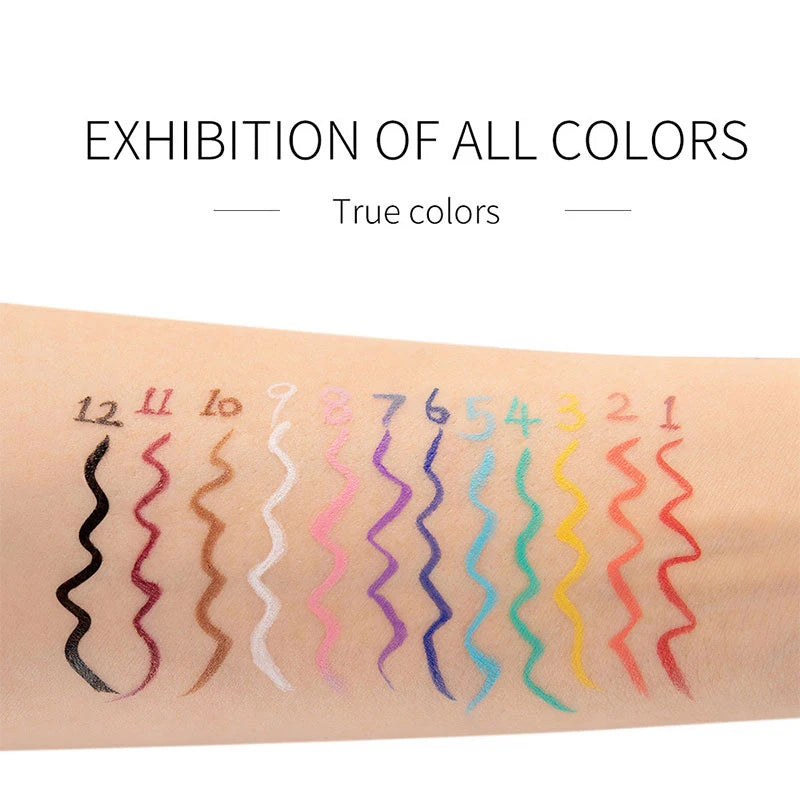 12 Color Option Liquid Eyeliner Pencil Easy To Wear Colorful White Yellow Blue Eye Liner Pen Makeup Cosmetics