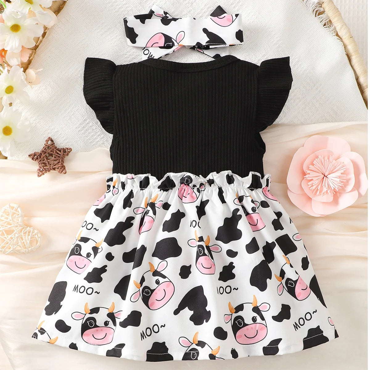 Summer baby girl short skirt fashion printed dress, including headwear