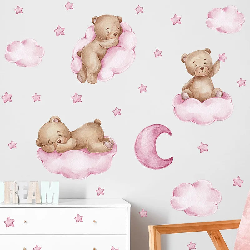 Cartoon Teddy Bear, Good Night, Clouds, Moon, Clouds, Children's Bedroom, Home, Wall Decoration, Wall Stickers Wall Stickers