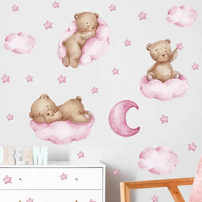 Cartoon Teddy Bear, Good Night, Clouds, Moon, Clouds, Children's Bedroom, Home, Wall Decoration, Wall Stickers Wall Stickers