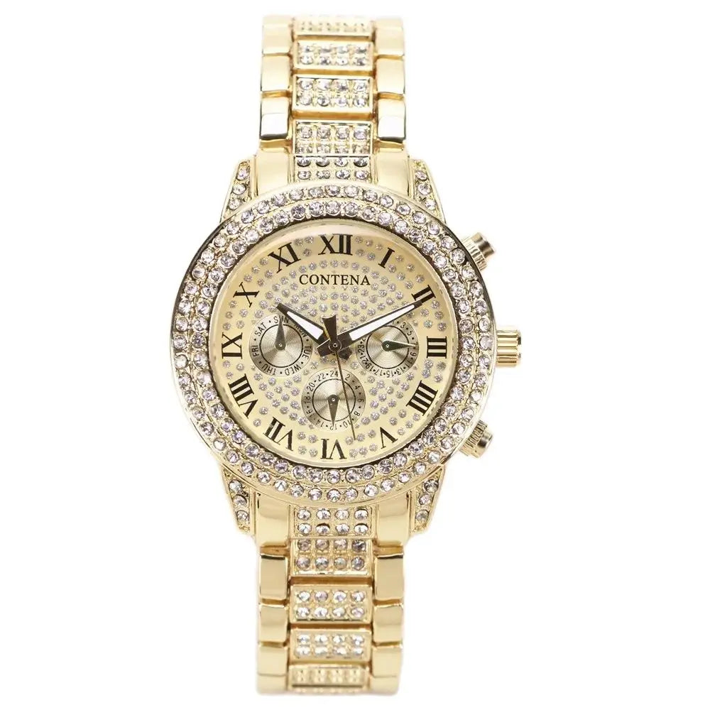 2024 Gold Watch Women Luxury Brand New Geneva Ladies Quartz-Watch Gifts For Girl Full Stainless Steel Rhinestone Wrist Watches