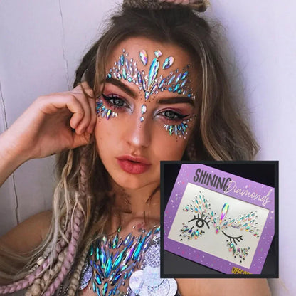 3D Sexy Face Tattoo Stickers Temporary Tattoos Glitter Fake Tattoo Rhinestones Masquerade for Women Party Face Jewels Tattoo