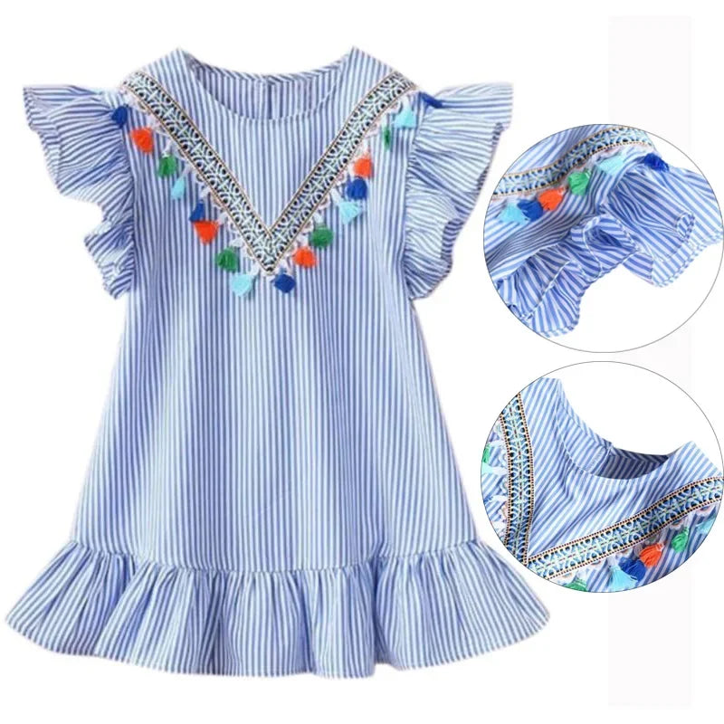 New Kids Dresses for Girls Clothes Summer Girl Stripe Princess Dress Toddler Baby Dress 1 2 3 4 5 6 7 Years Children's Clothing