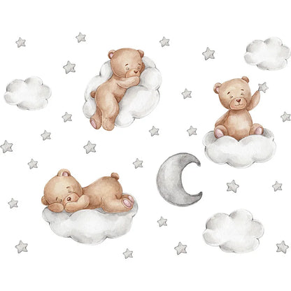 Cartoon Teddy Bear, Good Night, Clouds, Moon, Clouds, Children's Bedroom, Home, Wall Decoration, Wall Stickers Wall Stickers