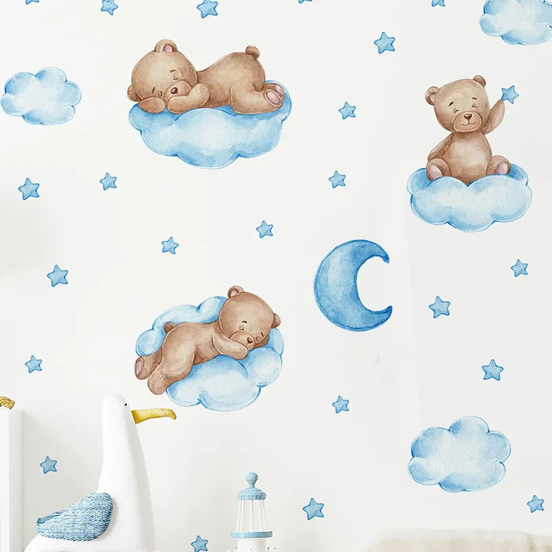 Cartoon Teddy Bear, Good Night, Clouds, Moon, Clouds, Children's Bedroom, Home, Wall Decoration, Wall Stickers Wall Stickers