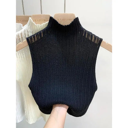 Women Knitting Tank Tops Sleeveless Corset Top 2023 Autumn Winter Vest Half Turtleneck T-Shirt Female Cropped Top Clothing